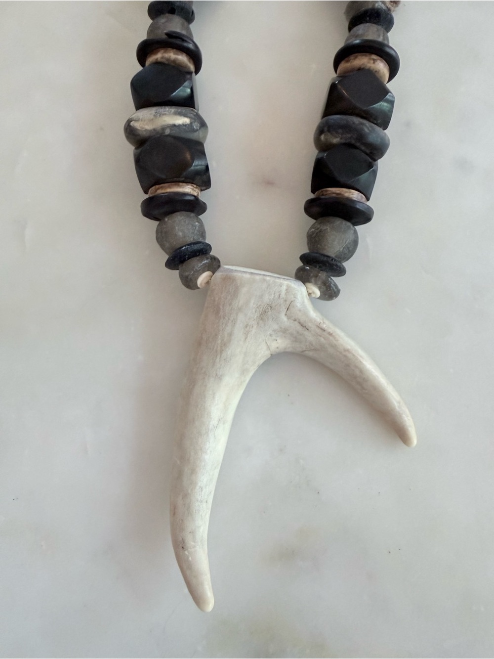Twine & Twig Deer Antler Pendant Necklace Leather Boho Rustic Handmade Chunky - Picture 3 of 5